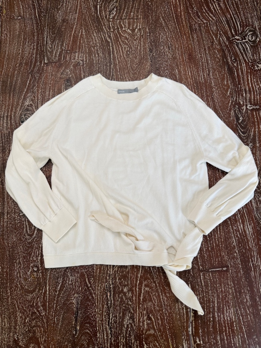 Vince Cream Ribbed Neck Sweater with Gray Tag